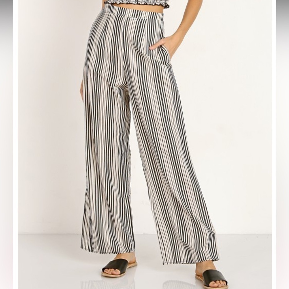 Show Me Your Mumu Striped boho Linen Blend High Waist Wide Leg Pants | Size S